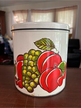 White Fruit Pattern Kitchen Canister - Red & Green by Decoware, 8”x 7”